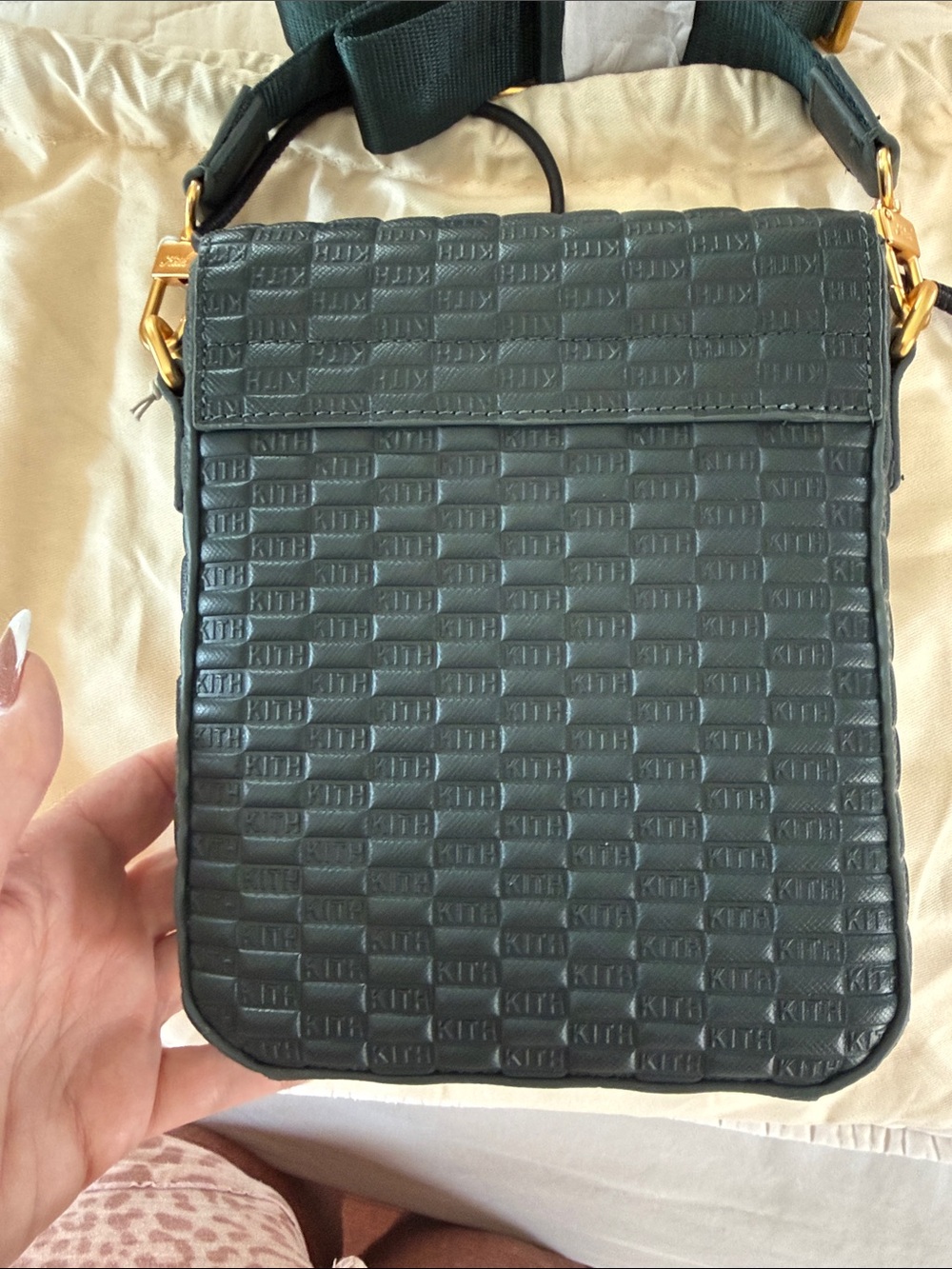 Kith Dark Green Embossed Crossbody with Gold Hardware - Picture 6 of 7